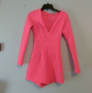 Fluorescent Pink Long Sleeve Romper